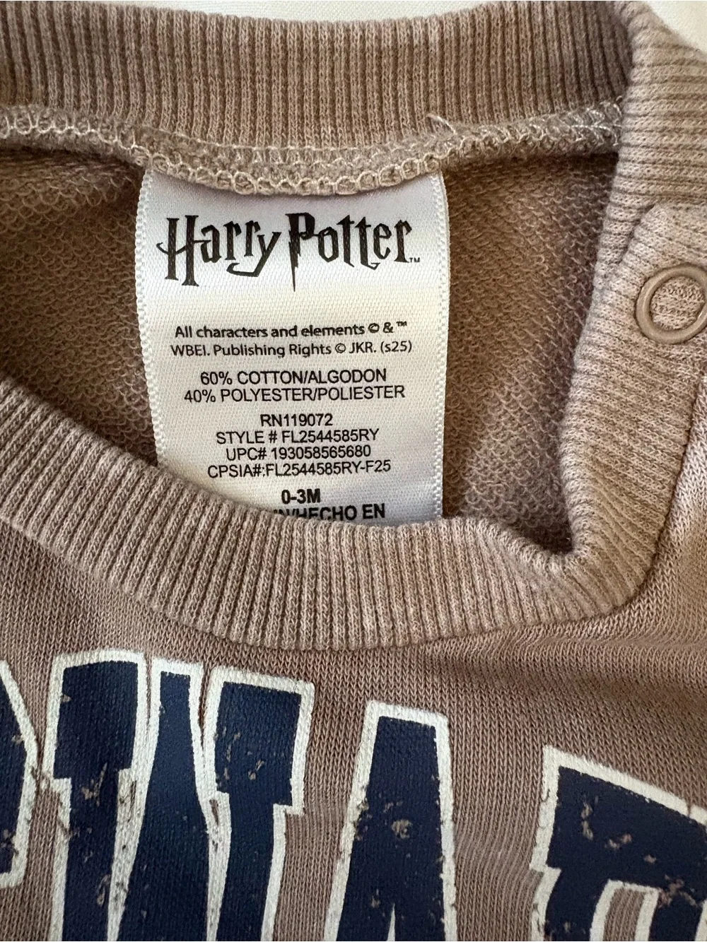 Warner Bros. Harry Potter Taupe Crewneck with Navy Graphic